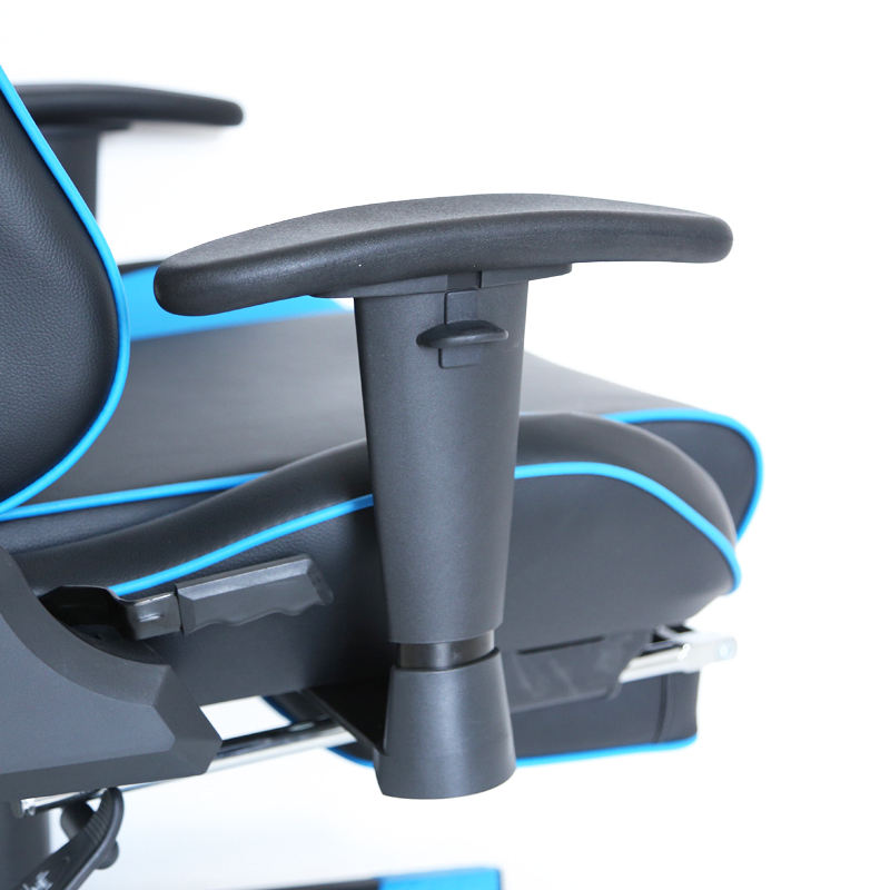 Modern Ergonomic Swivel Leather Footrest Blue Gaming Chair RGB 