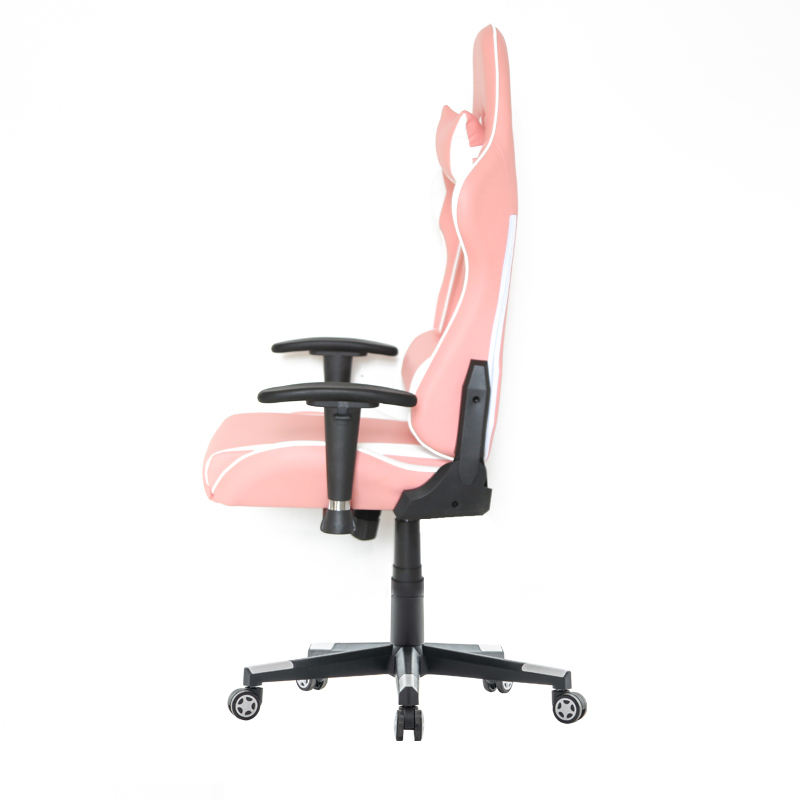 2D Ergonomic Metal Frame White Pink Swivel Gaming Office Chair 