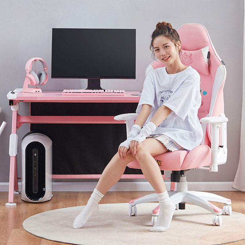 2021 New Cute Pink Computer Gaming Chair Pink Girl Bedroom Cute Swivel Chair 