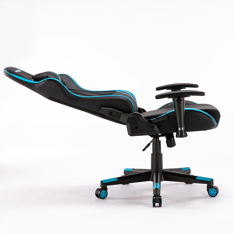 Free sample factory black and blue gaming chair with footrest and pillow customized Colors 