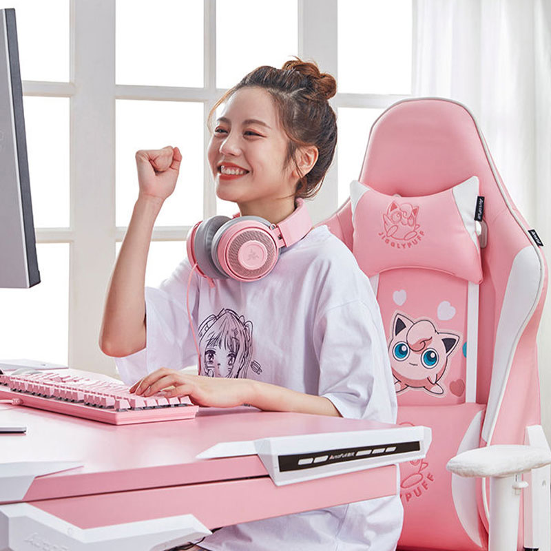 2021 New Cute Pink Computer Gaming Chair Pink Girl Bedroom Cute Swivel Chair 